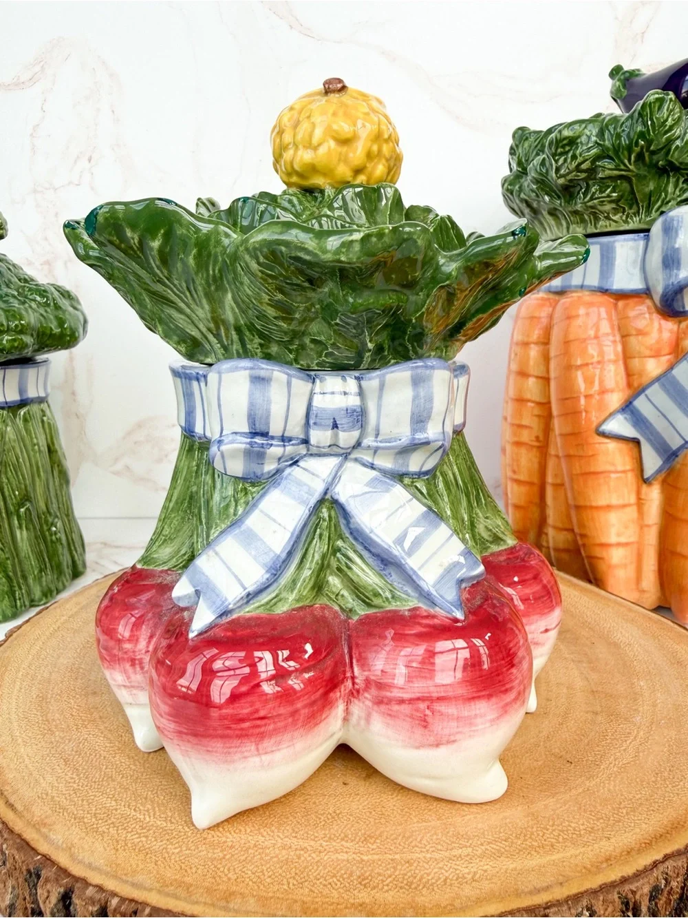 Vintage Fitz and Floyd Vegetable Bowquet Ceramic Kitchen Canister Set Majolica